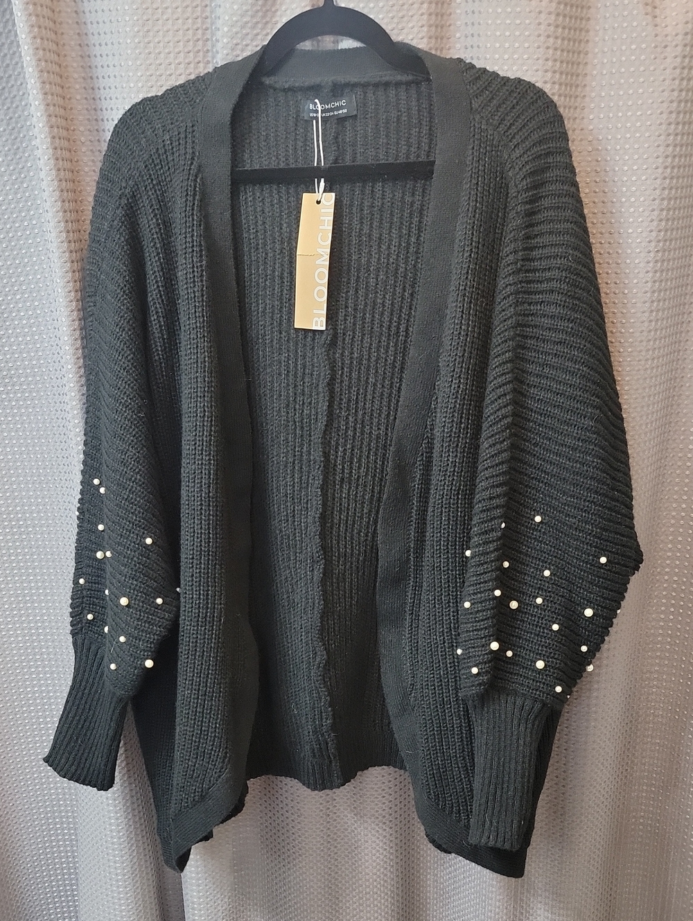 NWT BloomChic Black Puff Sleeve Open-Front Cardigan with Pearls Size 18 / 20